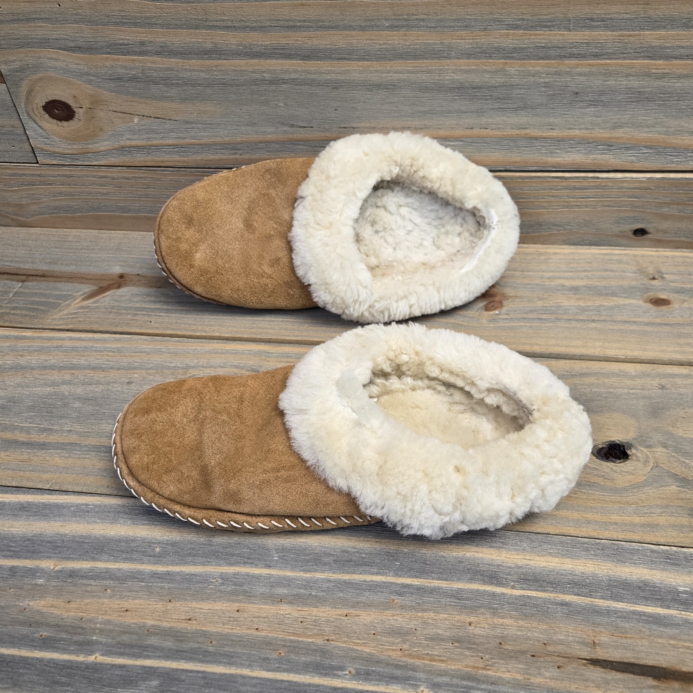LL Bean Slippers Wicked Good Leather Shearling Moccasin Womens 9M Brown